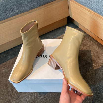 Bottes en cuir à talon épais
